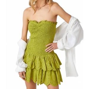 NEW BABY PINK chloe strapless dress in green